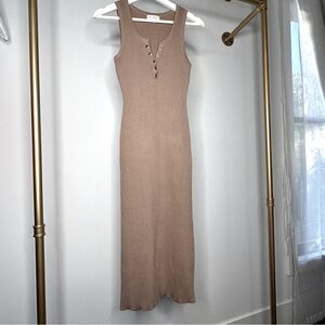Blu Pepper Knit Ribbed Dress Midi Bodycon Fits Small to Large Taupe Brown